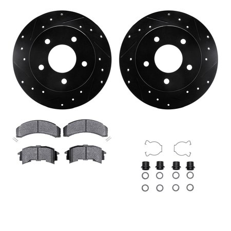 DYNAMIC FRICTION CO 8512-52040, Rotors-Drilled and Slotted-Black w/ 5000 Advanced Brake Pads incl. Hardware, Zinc Coated 8512-52040